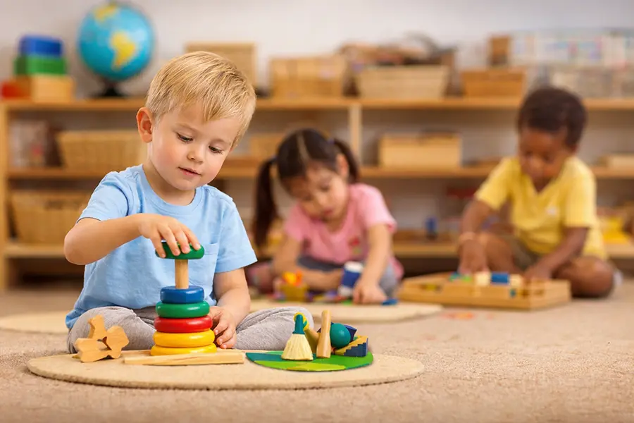 Children learning in a Montessori daycare classroom in Langley